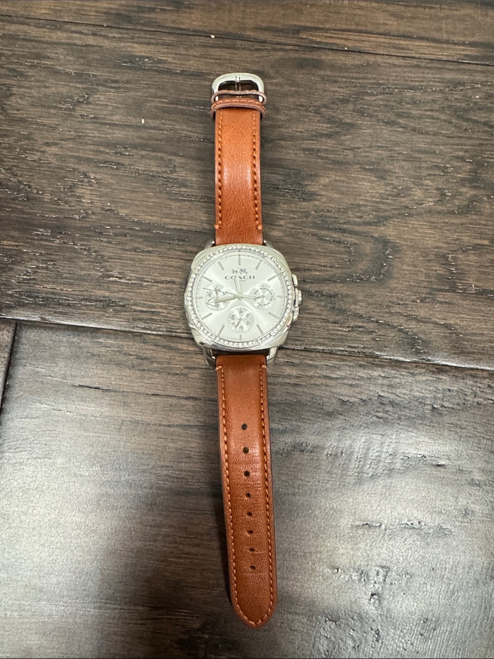 Coach Brown Leather Strap Crystal Bezel Watch